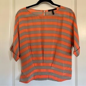 BCBGMaxAzria Orange and Taupe Striped Blouse